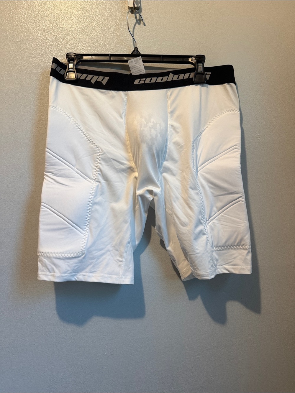 Coolomg XL Men's Cup White Padded Compression Sports Active Shorts
